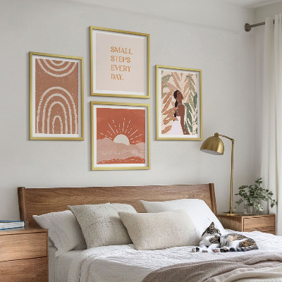 4 paveikslų rinkinys su rėmais Boho abstrakčios formos