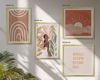 4 paveikslų rinkinys su rėmais Boho abstrakčios formos