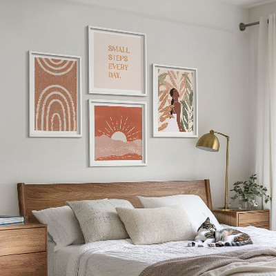 4 paveikslų rinkinys su rėmais Boho abstrakčios formos