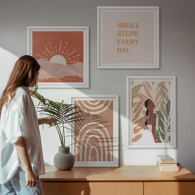 4 paveikslų rinkinys su rėmais Boho abstrakčios formos