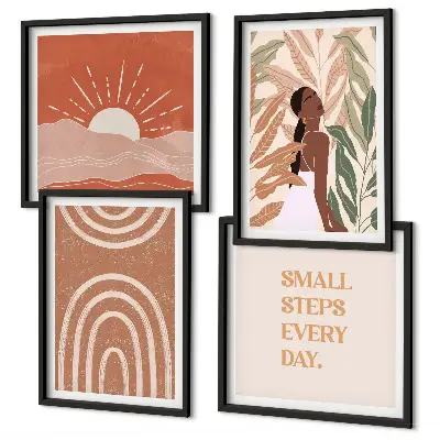 Boho abstrakčios formos 4 paveikslų rinkinys su rėmais