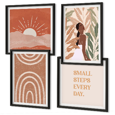 4 paveikslų rinkinys su rėmais Boho abstrakčios formos