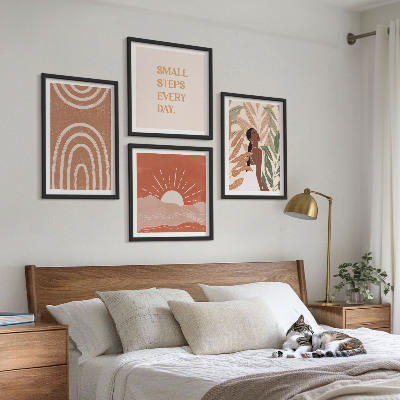 4 paveikslų rinkinys su rėmais Boho abstrakčios formos
