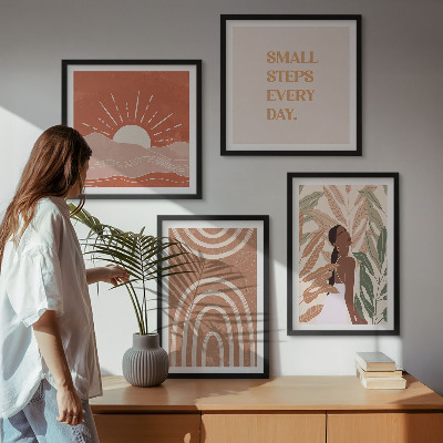4 paveikslų rinkinys su rėmais Boho abstrakčios formos