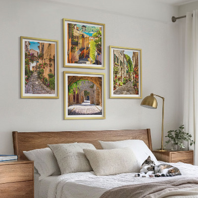 Paveikslų kompozicija ant sienos Italijos gatvių gėlių architektūra