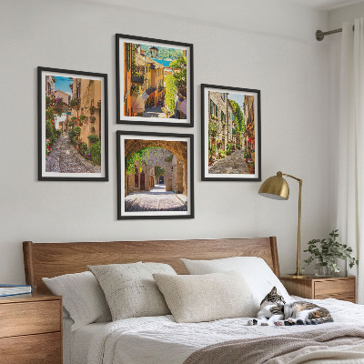 Paveikslų kompozicija ant sienos Italijos gatvių gėlių architektūra