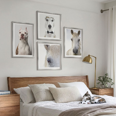 4 paveikslų rinkinys su rėmais Elegantiški šunų ir arklių portretai