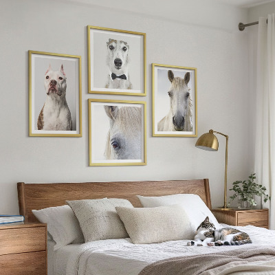 4 paveikslų rinkinys su rėmais Elegantiški šunų ir arklių portretai