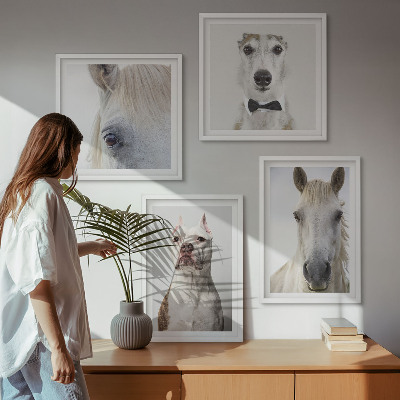 4 paveikslų rinkinys su rėmais Elegantiški šunų ir arklių portretai