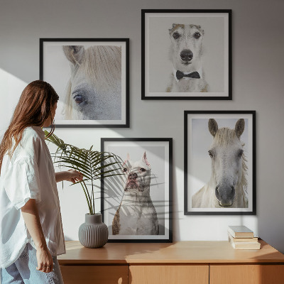 4 paveikslų rinkinys su rėmais Elegantiški šunų ir arklių portretai