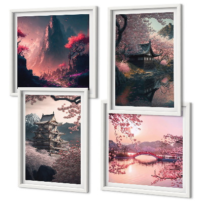 Daugiadalis paveikslas su rėmu Japonijos fantazijos peizažai