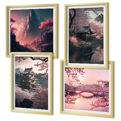 Daugiadalis paveikslas su rėmu Japonijos fantazijos peizažai