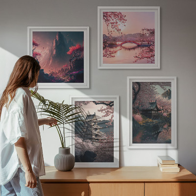 Daugiadalis paveikslas su rėmu Japonijos fantazijos peizažai