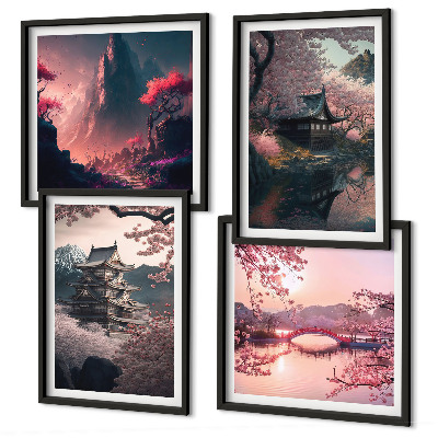 Daugiadalis paveikslas su rėmu Japonijos fantazijos peizažai
