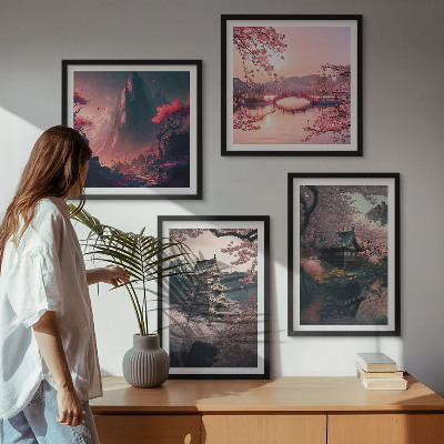 Daugiadalis paveikslas su rėmu Japonijos fantazijos peizažai