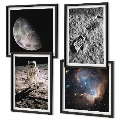 Daugiadalis paveikslas su rėmu Astronauto Mėnulio pėdsako nuotrauka