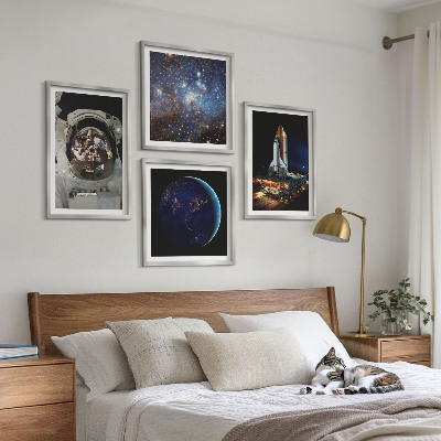 4 paveikslų rinkinys su rėmais Kosmoso Žemės astronautų raketa
