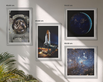 4 paveikslų rinkinys su rėmais Kosmoso Žemės astronautų raketa
