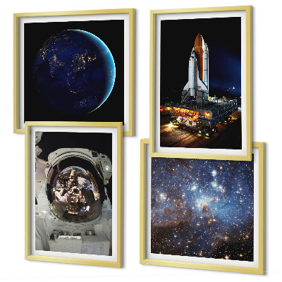 4 paveikslų rinkinys su rėmais Kosmoso Žemės astronautų raketa
