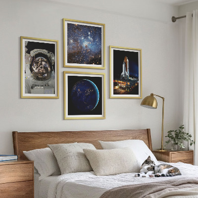 4 paveikslų rinkinys su rėmais Kosmoso Žemės astronautų raketa