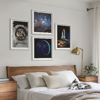 4 paveikslų rinkinys su rėmais Kosmoso Žemės astronautų raketa