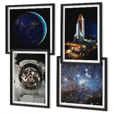 Kosmoso ir astronautų paveikslų rinkinys 4 dalių sienos dekoras su rėmais