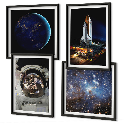 4 paveikslų rinkinys su rėmais Kosmoso Žemės astronautų raketa