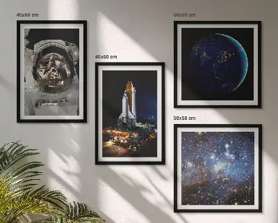 Kosmoso ir astronautų paveikslų rinkinys 4 dalių sienos dekoras su rėmais