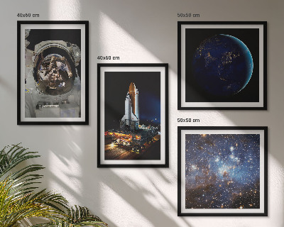 4 paveikslų rinkinys su rėmais Kosmoso Žemės astronautų raketa