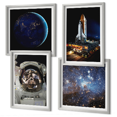 4 paveikslų rinkinys su rėmais Kosmoso Žemės astronautų raketa