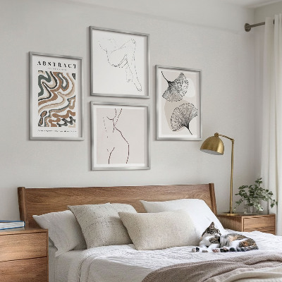 4 paveikslų rinkinys su rėmais Abstrakčios boho lapų formos