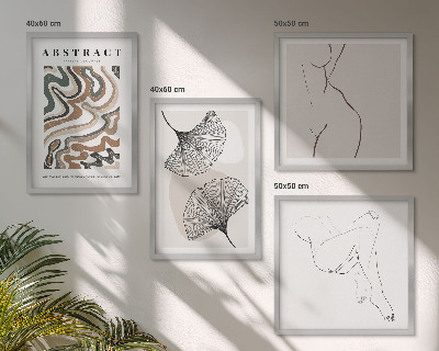 4 paveikslų rinkinys su rėmais Abstrakčios boho lapų formos