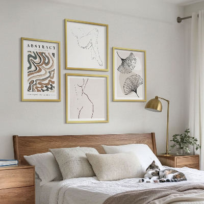 4 paveikslų rinkinys su rėmais Abstrakčios boho lapų formos