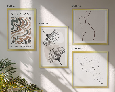 4 paveikslų rinkinys su rėmais Abstrakčios boho lapų formos