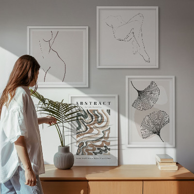 4 paveikslų rinkinys su rėmais Abstrakčios boho lapų formos