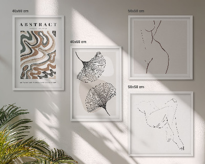4 paveikslų rinkinys su rėmais Abstrakčios boho lapų formos