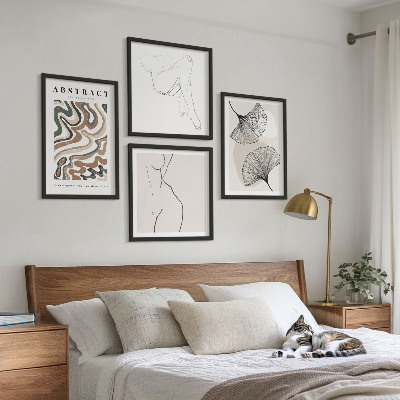 4 paveikslų rinkinys su rėmais Abstrakčios boho lapų formos