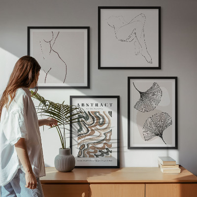 4 paveikslų rinkinys su rėmais Abstrakčios boho lapų formos