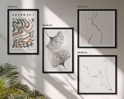 4 paveikslų rinkinys su rėmais Abstrakčios boho lapų formos