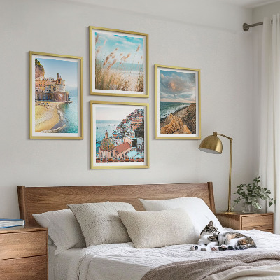 4 paveikslų rinkinys su rėmais Peizažai, paplūdimys, miestas, uolos
