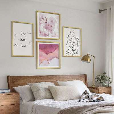 4 paveikslų rinkinys su rėmais Minimalistinės gėlės šeimos