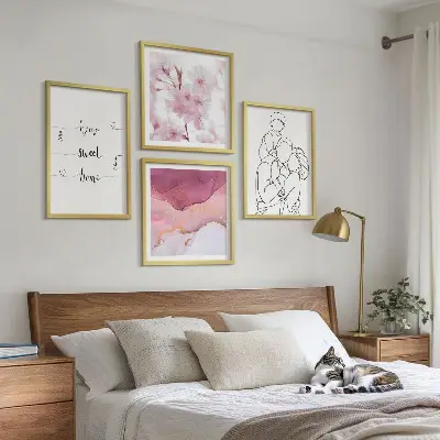 4 paveikslų rinkinys su rėmais minimalistinės gėlės