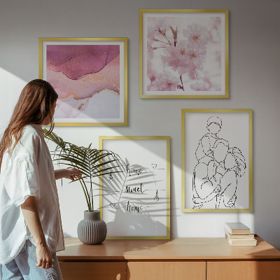 4 paveikslų rinkinys su rėmais Minimalistinės gėlės šeimos