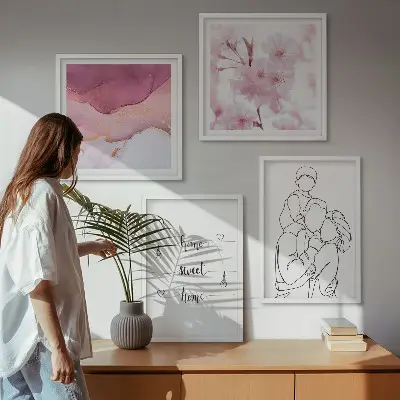 4 paveikslų rinkinys su rėmais minimalistinės gėlės