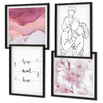 4 paveikslų rinkinys su rėmais minimalistinės gėlės