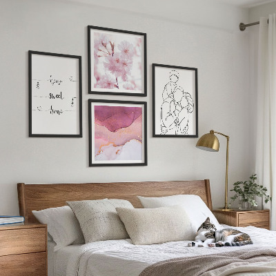 4 paveikslų rinkinys su rėmais Minimalistinės gėlės šeimos