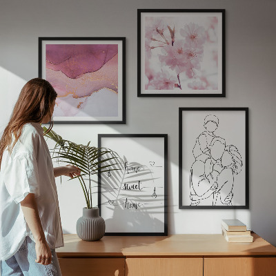 4 paveikslų rinkinys su rėmais Minimalistinės gėlės šeimos