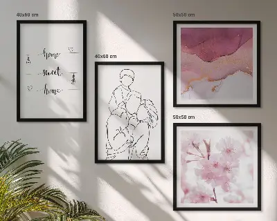 4 paveikslų rinkinys su rėmais minimalistinės gėlės