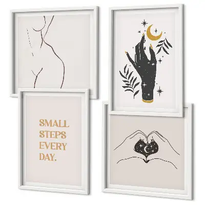 Paveikslų kompozicija ant sienos minimalistinės boho stiliaus iliustracijos