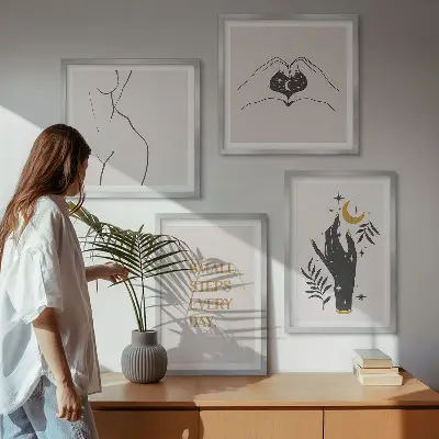 Paveikslų kompozicija ant sienos minimalistinės boho stiliaus iliustracijos